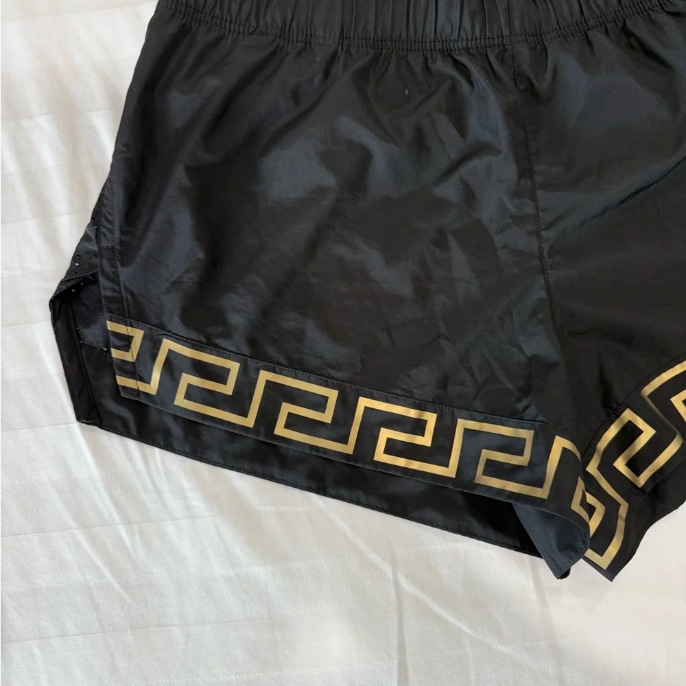 Versace Greca Women's Athletic Shorts in Black with Gold Accents - Picture 6 of 8